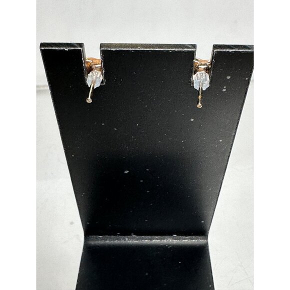 Gold Plated Rhinestone Heart Shaped Stud Earrings Womens Fashion Jewelry - Picture 3 of 4